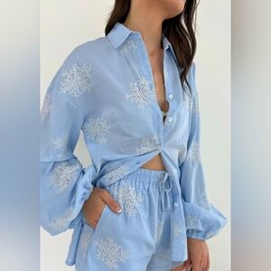 Commense Light Blue Floral Button Down Shirt
